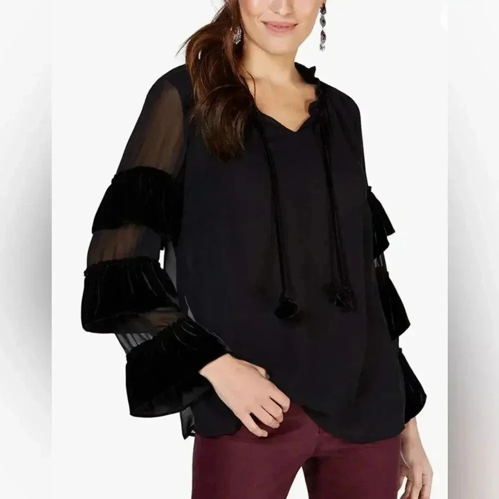 Style & Co. Women’s Large Black Velvet Illusion Pullover Blouse